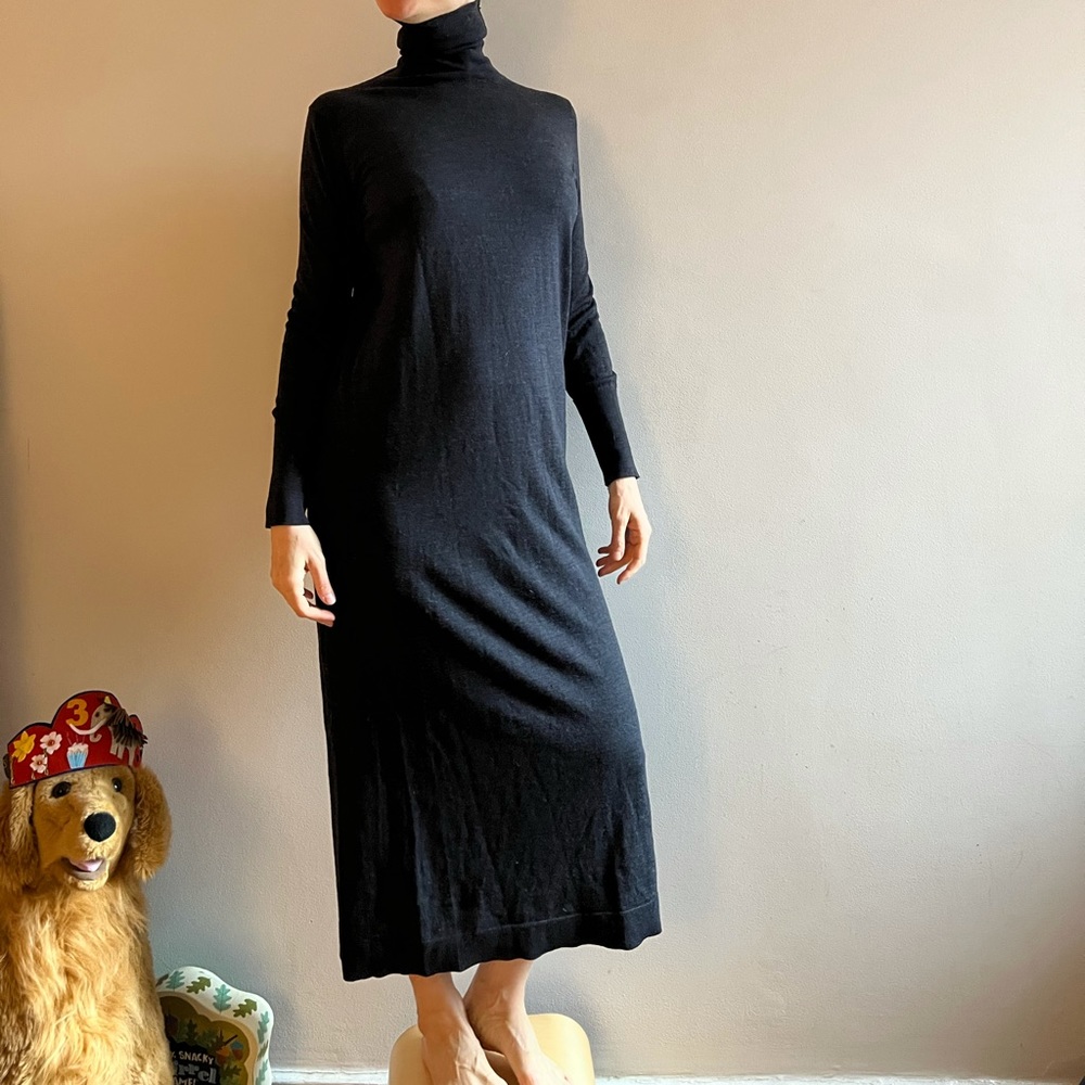 Long Knit Merino Wool Turtleneck Dress